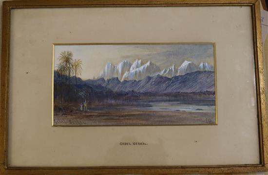 Attributed to Edward Lear (1812-1888) Gebel Serbal 4 x 8in.